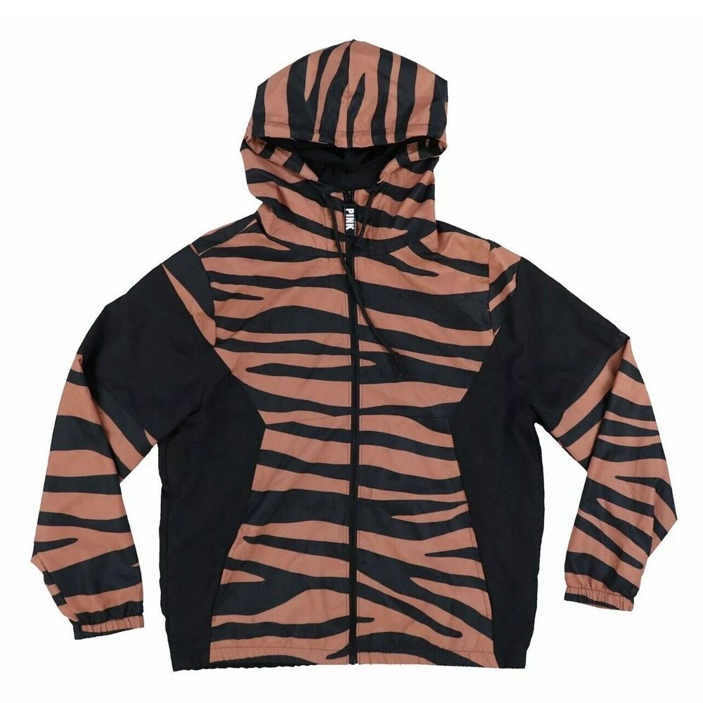 Victoria's Secret PINK Full Zip Anorak Hoodie Jacket Sz M / L Animal Print - Picture 1 of 2